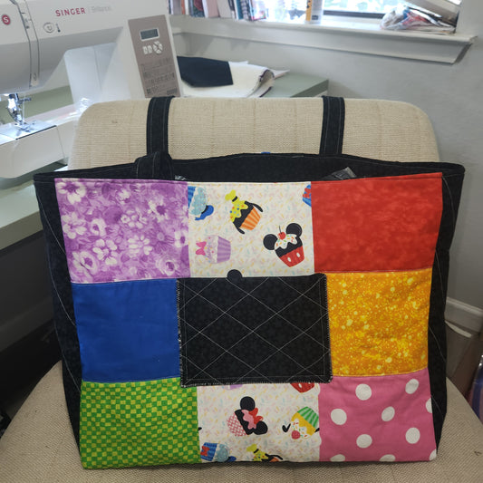 Colorful Patchwork Tote – Handmade with Disney-Inspired Charm!
